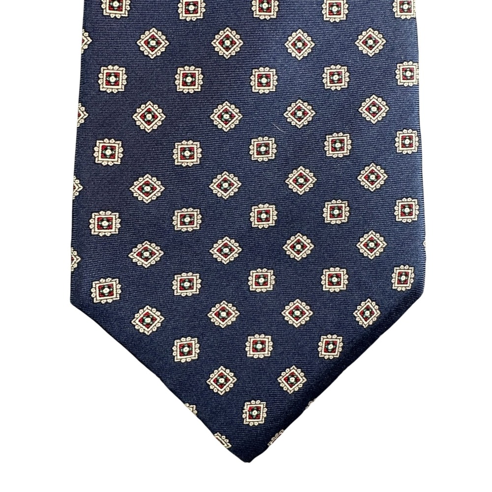 State Street Jordan Marsh Mens Navy Blue Medallion 100% Italian Silk Tie USA